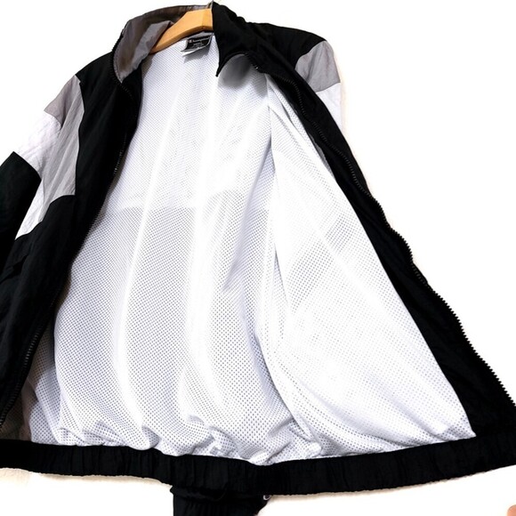CHAMPION Nylon Athletic Windbreaker Track Jacket Black White Colorblock 90s y2k - Picture 11 of 14